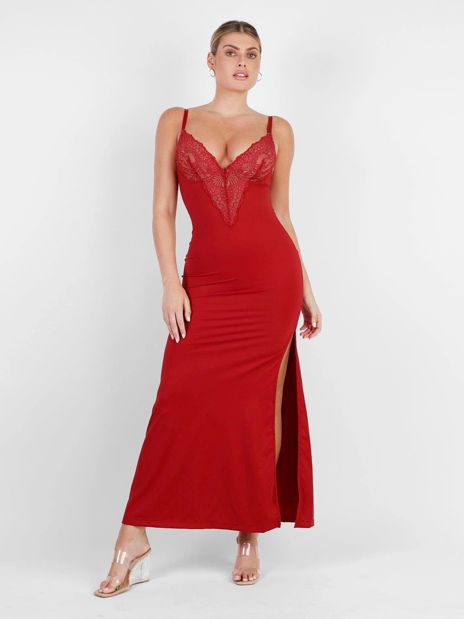Das Shapewear-Kleid Spitze Slip Split Maxi
