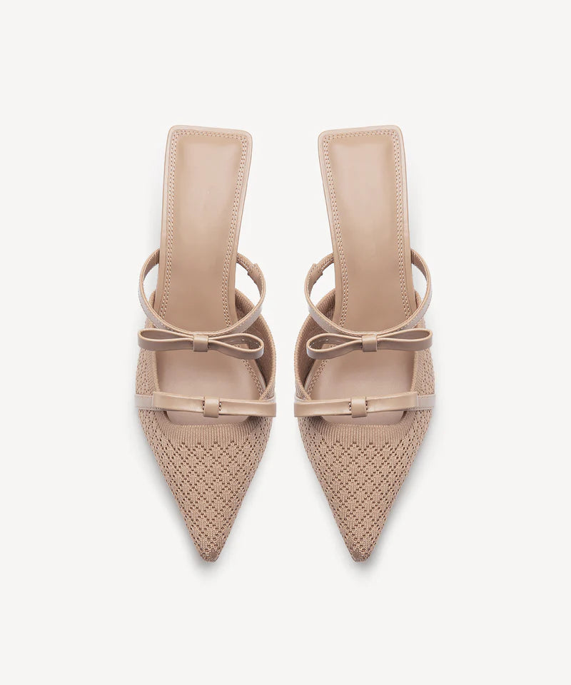 Bowtention spitze Mules mit Absatz