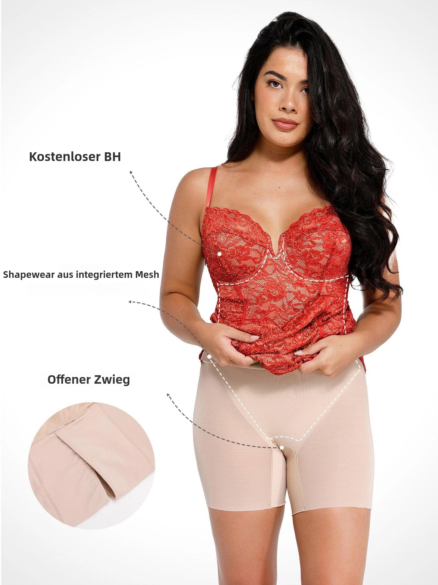 Elegantes Spitzen-Shapewear Midi-Kleid mit eingearbeiteter Unterstützung