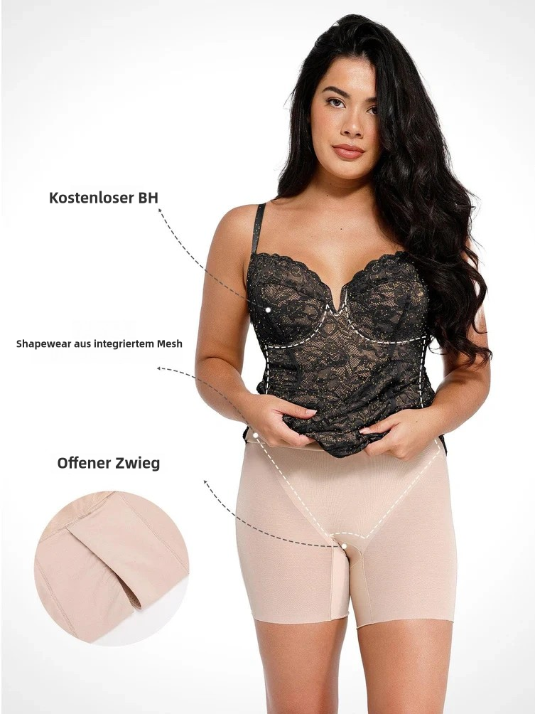 Elegantes Spitzen-Shapewear Midi-Kleid mit eingearbeiteter Unterstützung