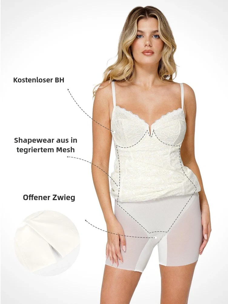 Elegantes Spitzen-Shapewear Midi-Kleid mit eingearbeiteter Unterstützung