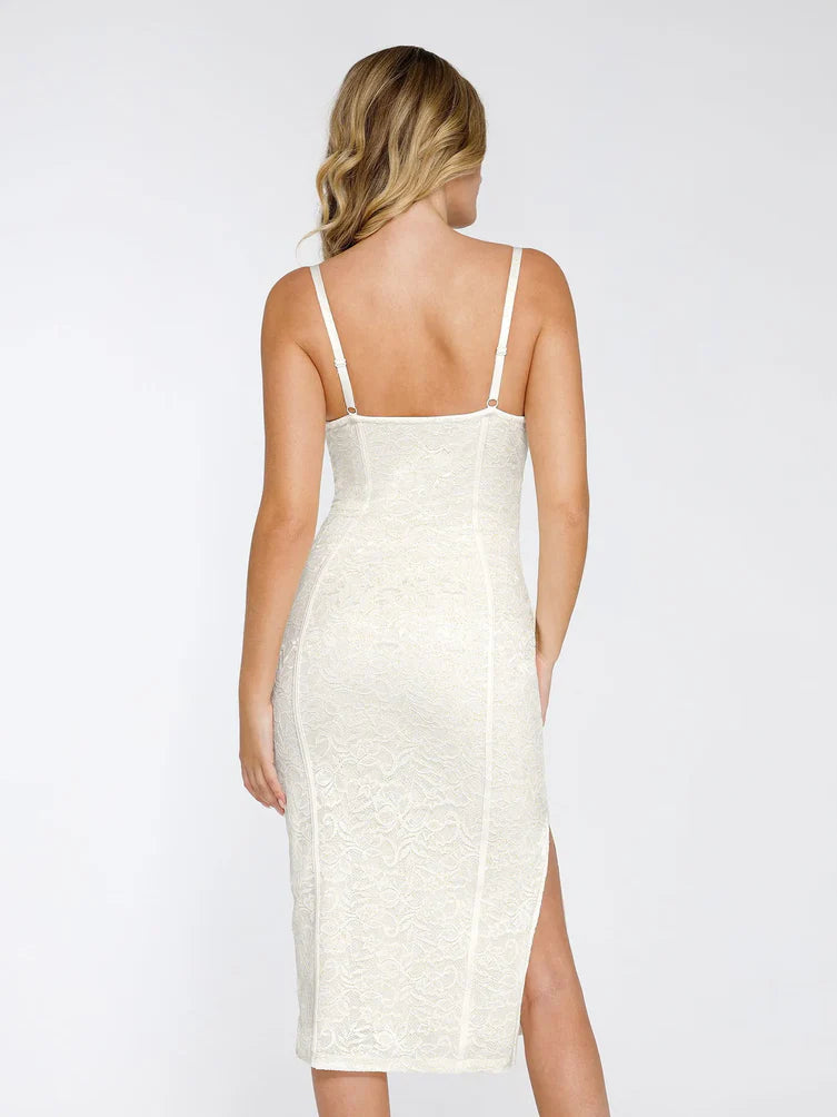 Elegantes Spitzen-Shapewear Midi-Kleid mit eingearbeiteter Unterstützung