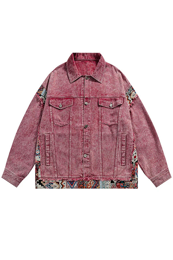 Vintage Patchwork Jeansjacke mit lockerer Tasche
