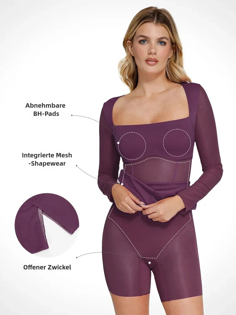 Das Shapewear-Kleid Sculpting Langarm Mesh Midi