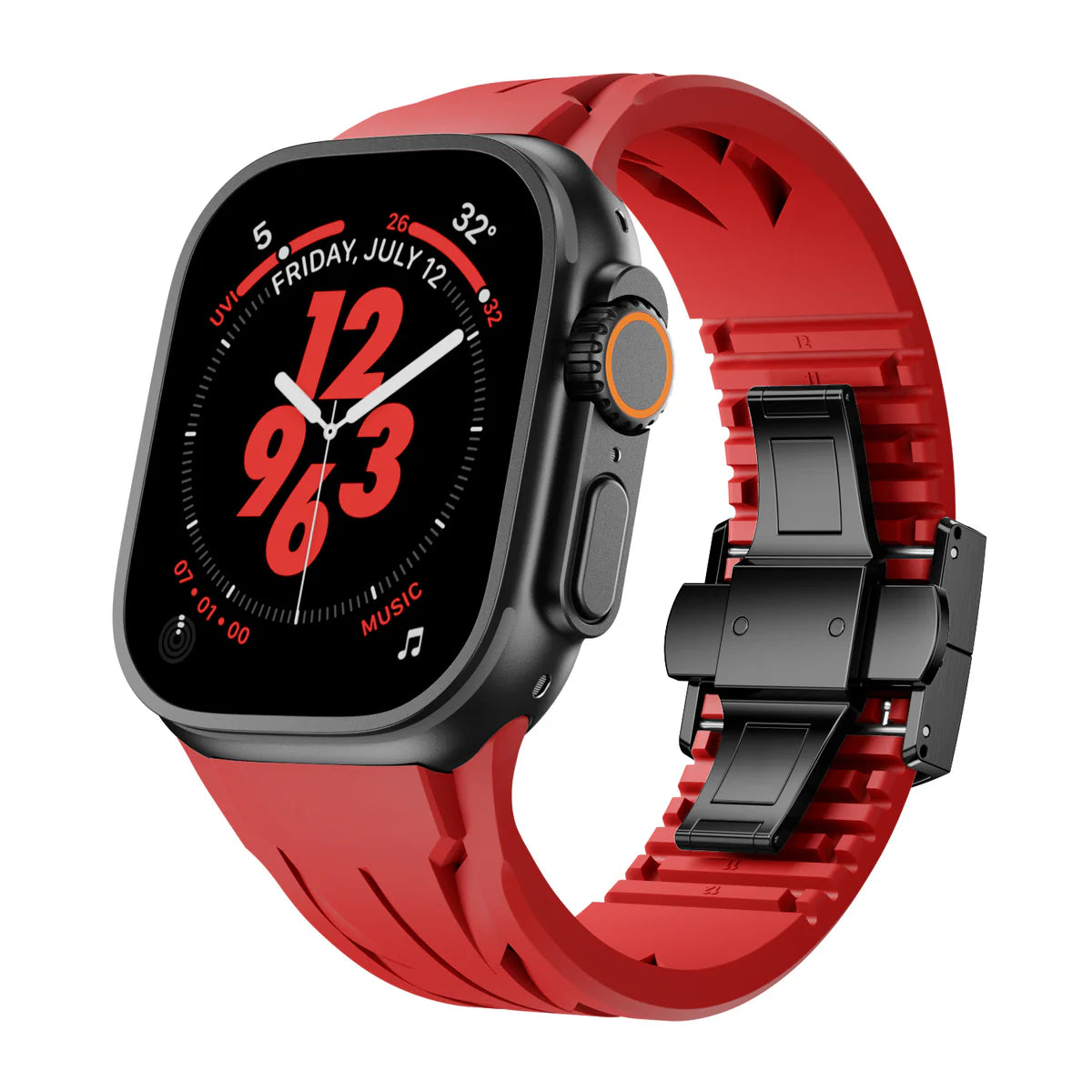 Luxus-FKM-Gummiarmband mit Schmetterlingsschließe für Apple Watch