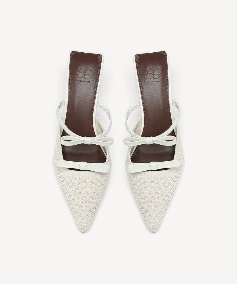 Bowtention spitze Mules mit Absatz