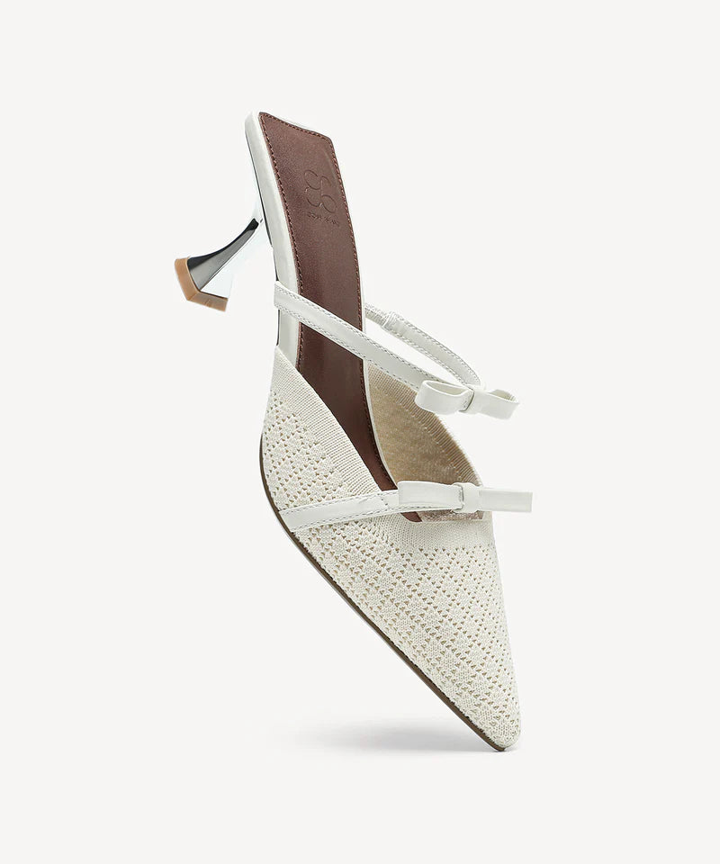 Bowtention spitze Mules mit Absatz