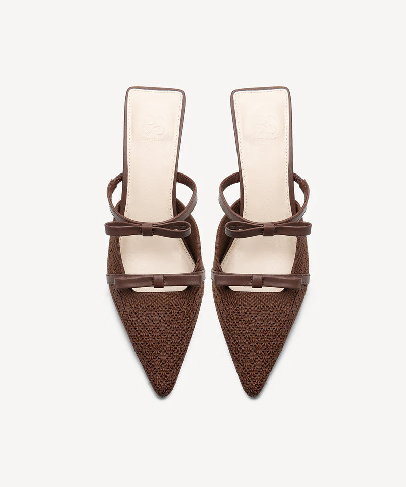Bowtention spitze Mules mit Absatz