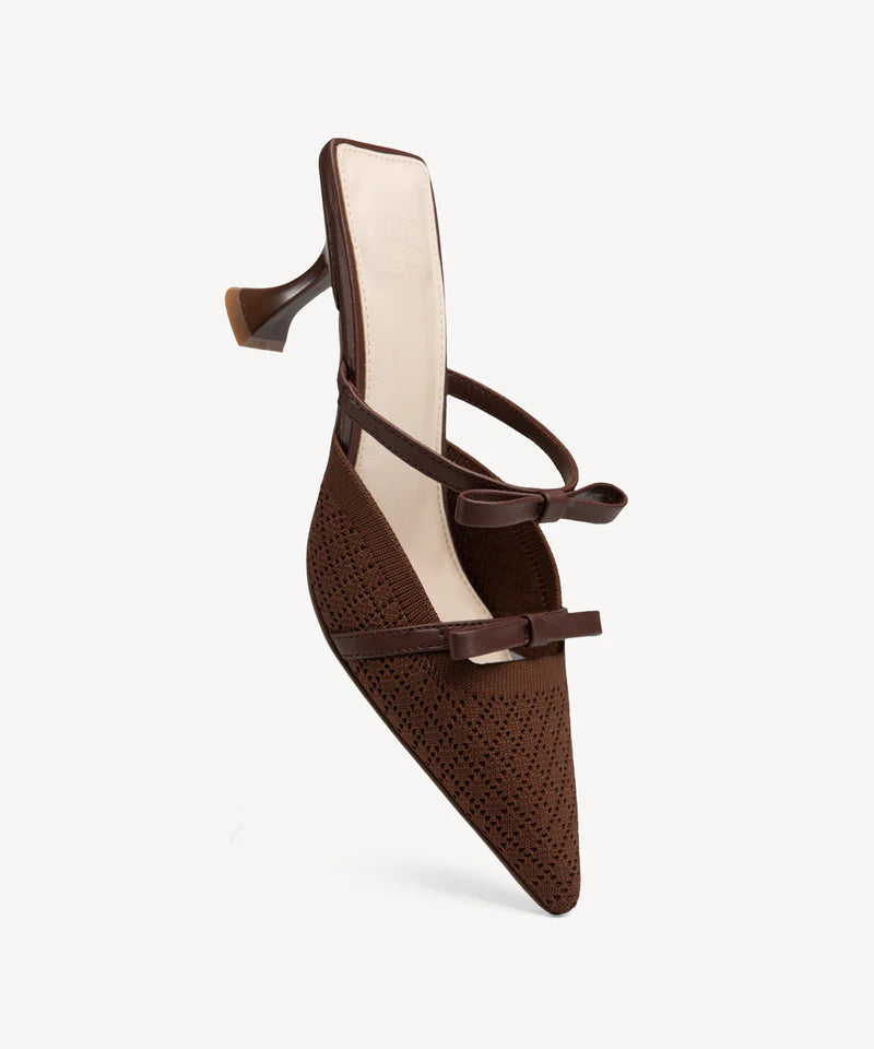 Bowtention spitze Mules mit Absatz
