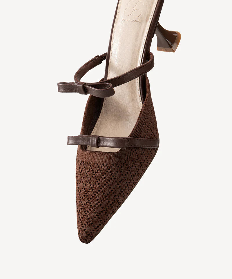 Bowtention spitze Mules mit Absatz
