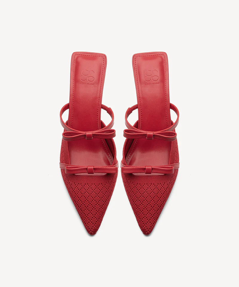 Bowtention spitze Mules mit Absatz