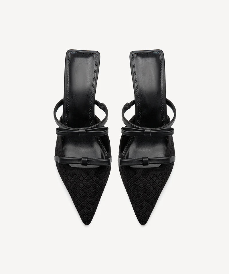 Bowtention spitze Mules mit Absatz