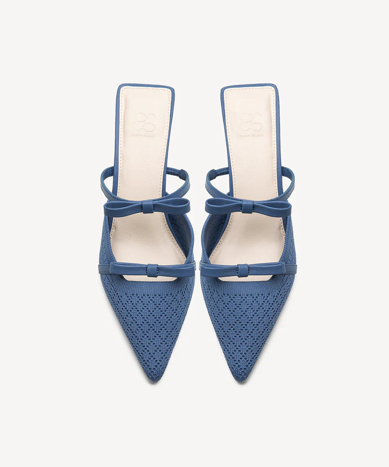 Bowtention spitze Mules mit Absatz