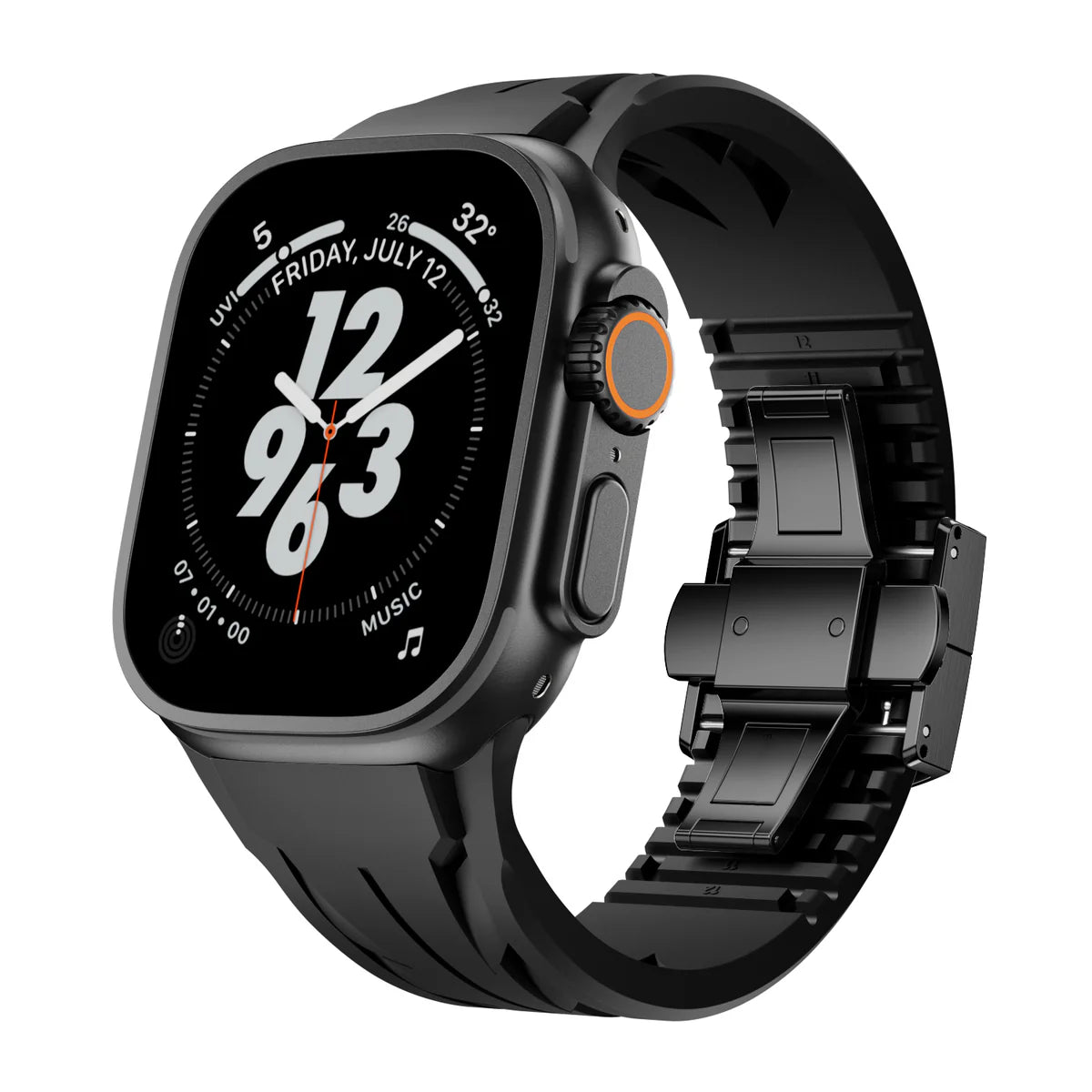 Luxus-FKM-Gummiarmband mit Schmetterlingsschließe für Apple Watch