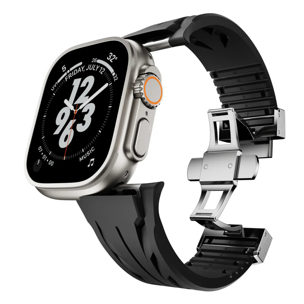 Luxus-FKM-Gummiarmband mit Schmetterlingsschließe für Apple Watch
