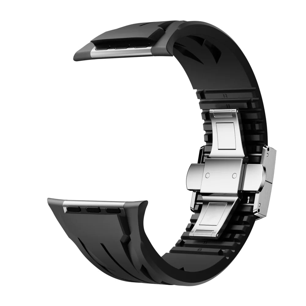 Luxus-FKM-Gummiarmband mit Schmetterlingsschließe für Apple Watch
