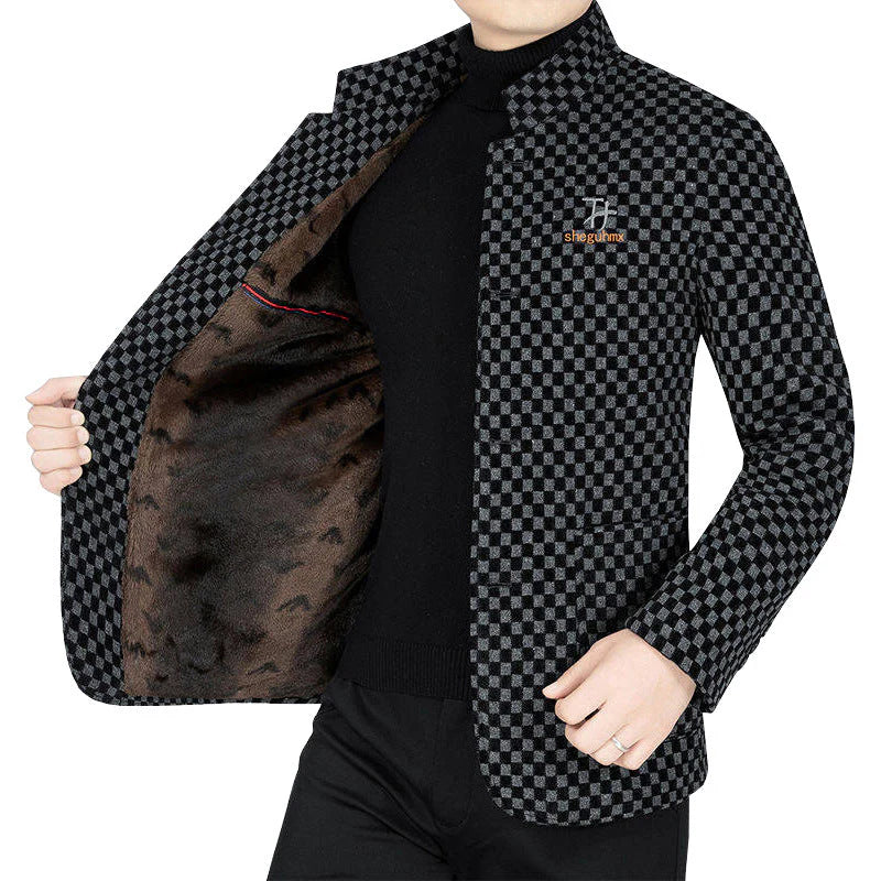 Trendy karierte warme Herrenjacke mit Taschen