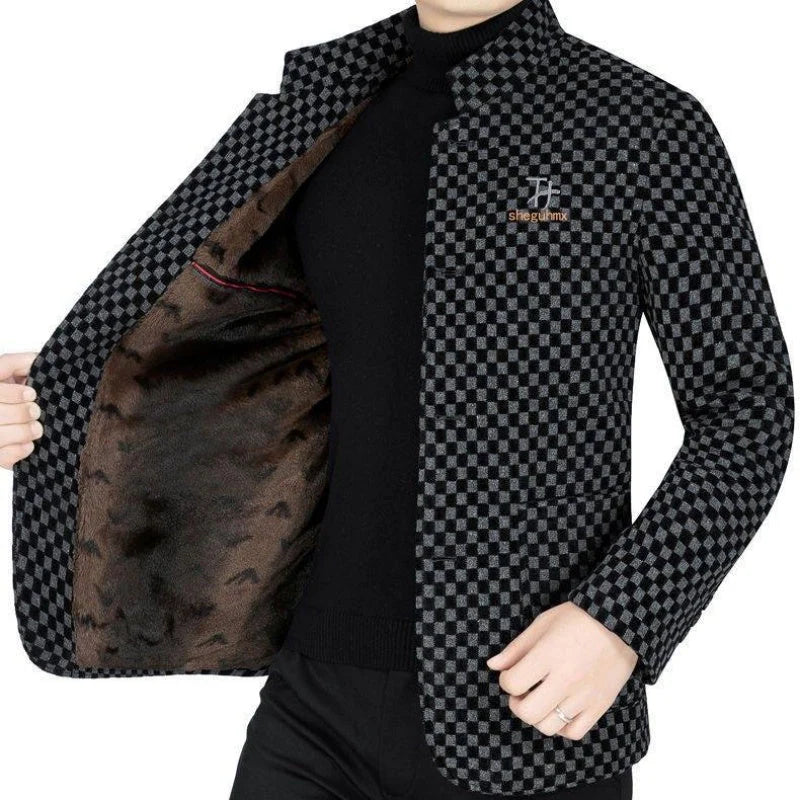 Trendy karierte warme Herrenjacke mit Taschen