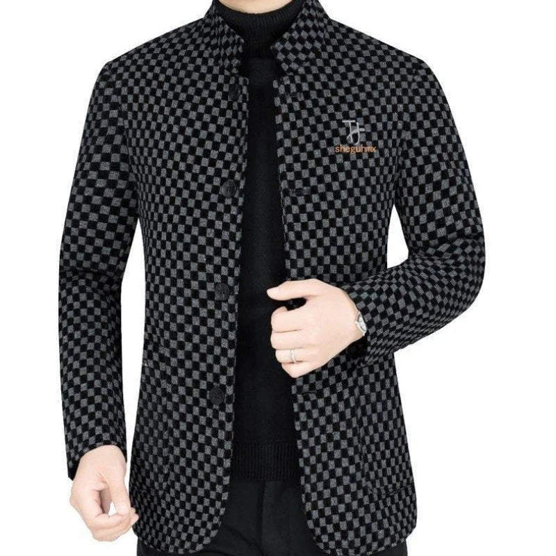 Trendy karierte warme Herrenjacke mit Taschen