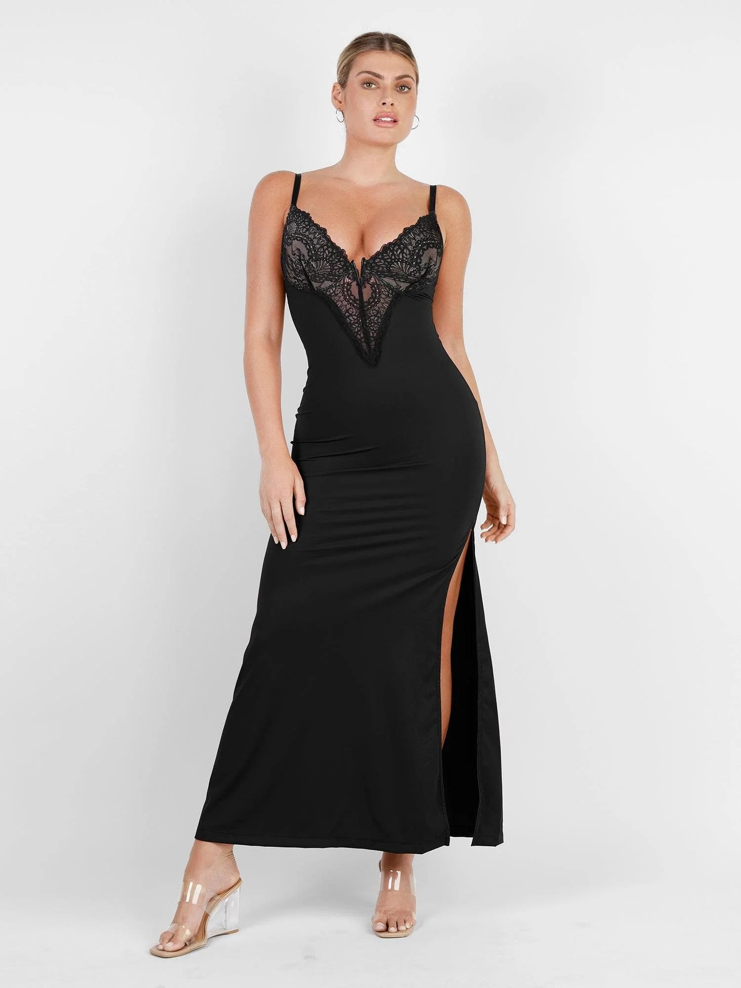 Das Shapewear-Kleid Spitze Slip Split Maxi