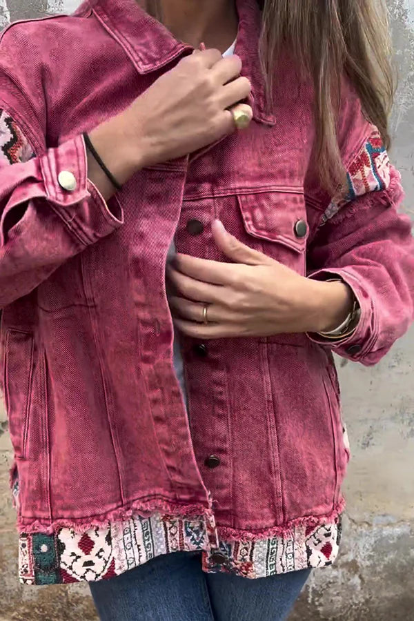 Vintage Patchwork Jeansjacke mit lockerer Tasche