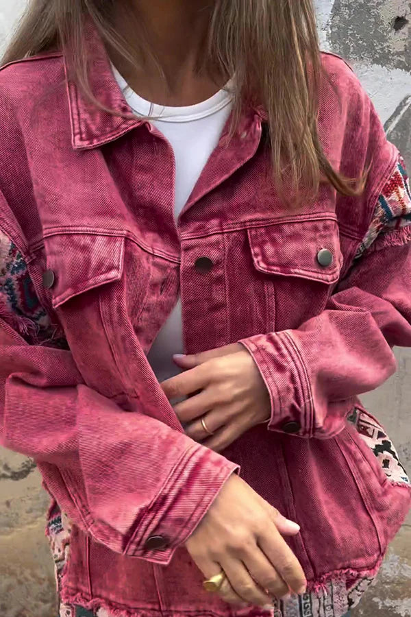 Vintage Patchwork Jeansjacke mit lockerer Tasche
