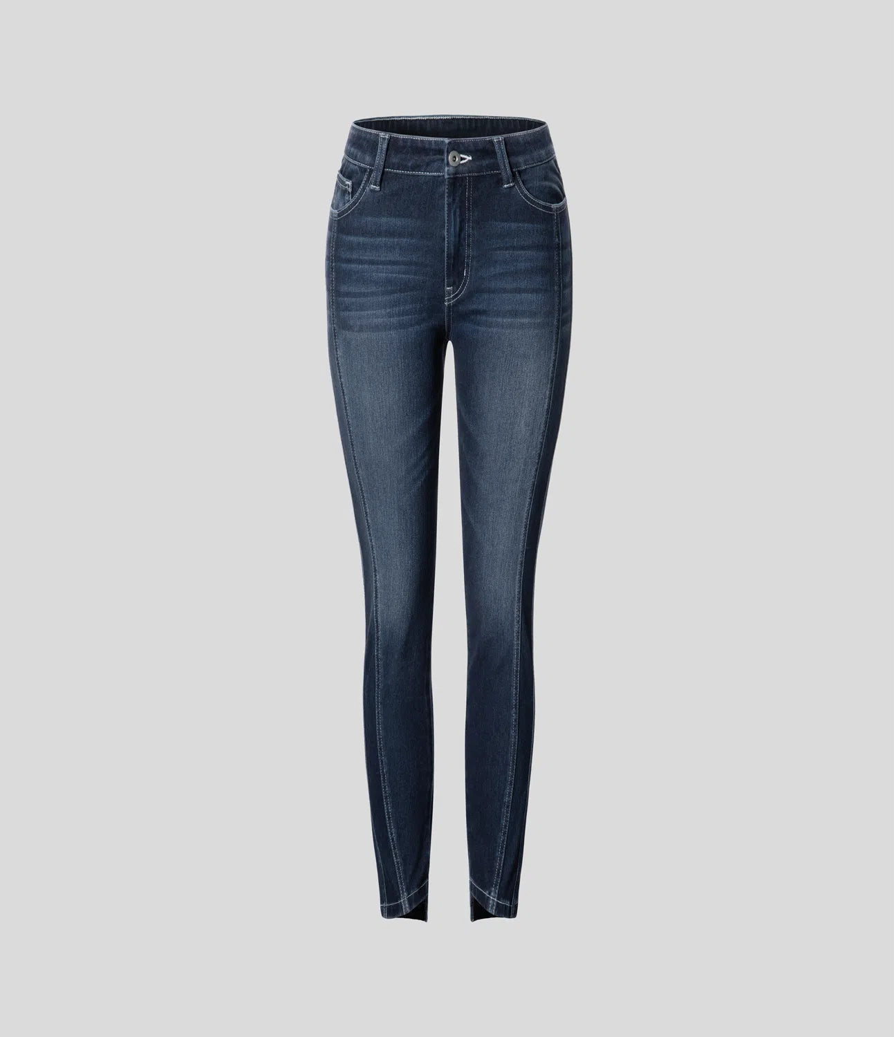 Mittlere Leibhöhe, Knopfverschluss, Reißverschluss, Mehrere Taschen, Dehnbare Strickjeans, Lässige Röhrenpassform.