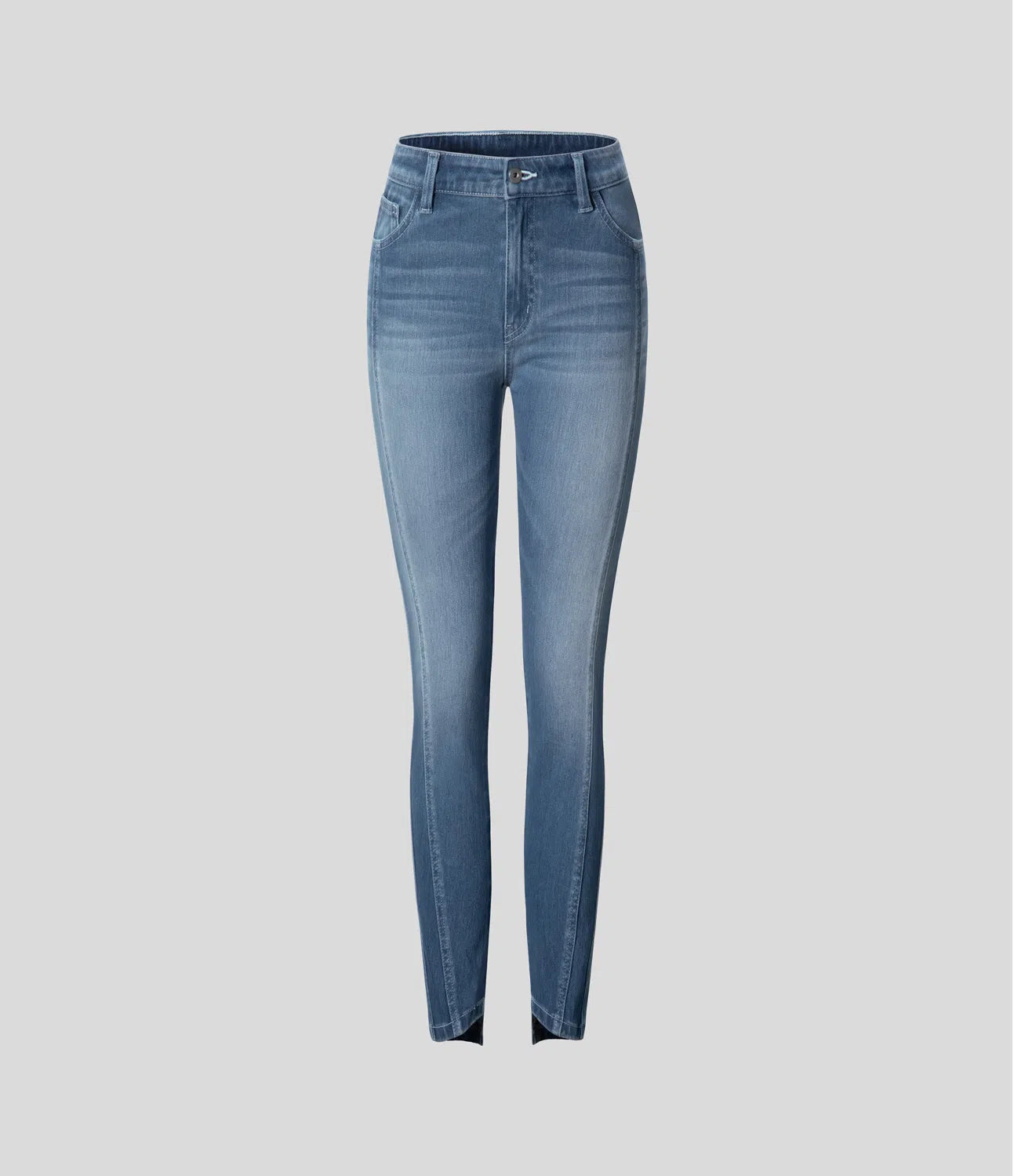 Mittlere Leibhöhe, Knopfverschluss, Reißverschluss, Mehrere Taschen, Dehnbare Strickjeans, Lässige Röhrenpassform.
