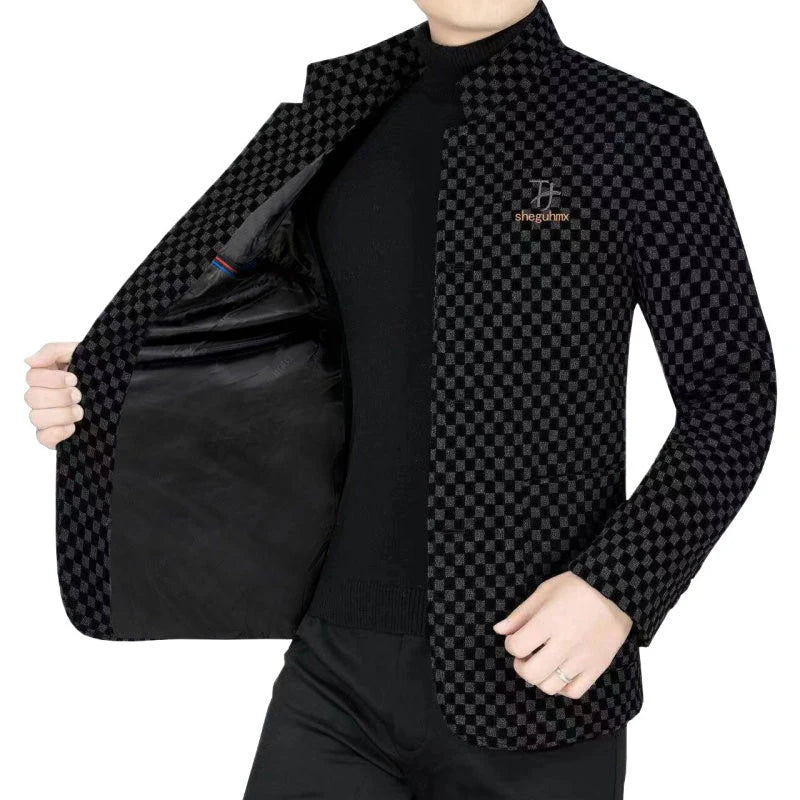 Trendy karierte warme Herrenjacke mit Taschen