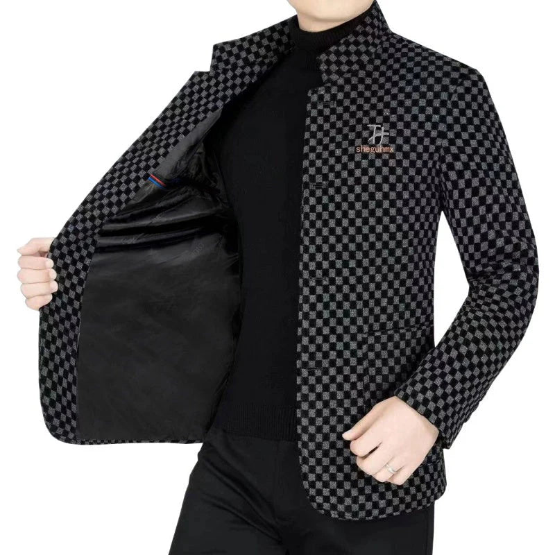 Trendy karierte warme Herrenjacke mit Taschen