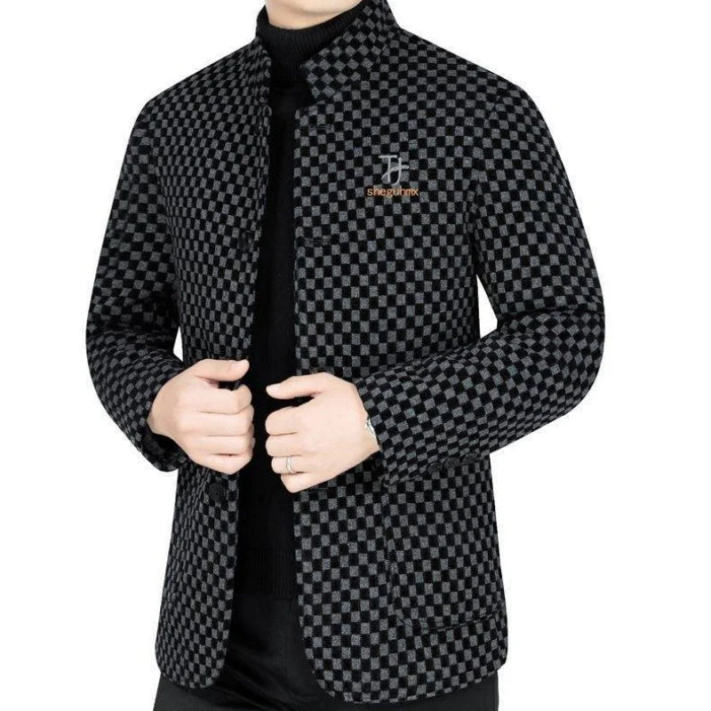 Trendy karierte warme Herrenjacke mit Taschen