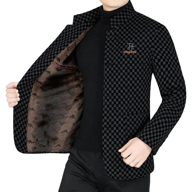 Trendy karierte warme Herrenjacke mit Taschen