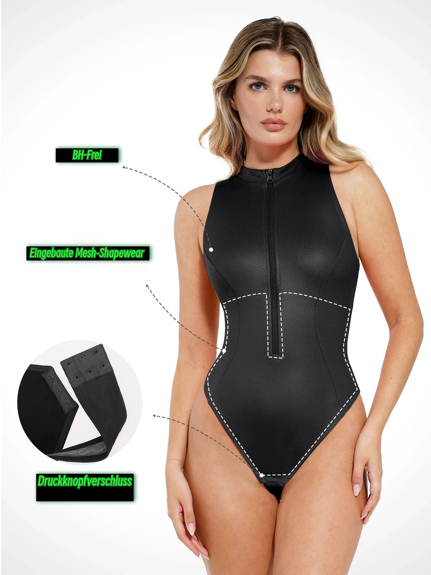 Der Shapewear Bodysuit Leder Mock Neck